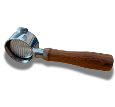 51mm bottomless portafilter with ergonomic wooden handle and stainless steel body for De’Longhi espresso machines